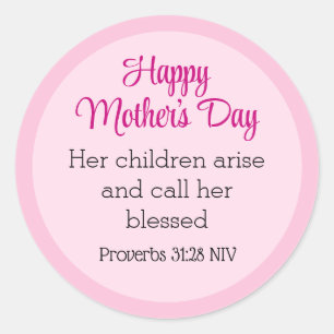 Pink Happy Mother's Day Bible Verse Simple Classic Round Sticker