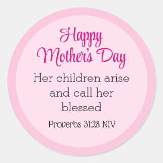 Pink Happy Mother's Day Bible Verse Simple Classic Round Sticker