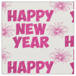 pink happy new year fireworks fabric