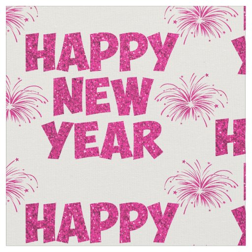 pink happy new year fireworks fabric