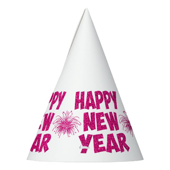 pink happy new year fireworks party hat (Left)