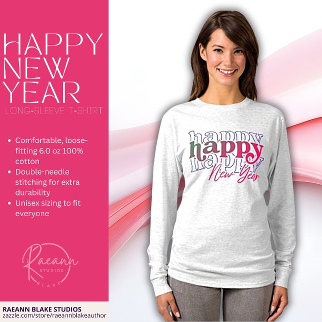 Pink Happy New Year Stacked Long-Sleeve T-Shirt (Creator Uploaded)