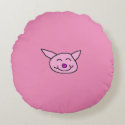 Pink Happy Pig on Pink Background Round Pillow