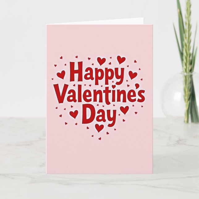 Pink Happy Pop Valentines Day Heart Card (Front)