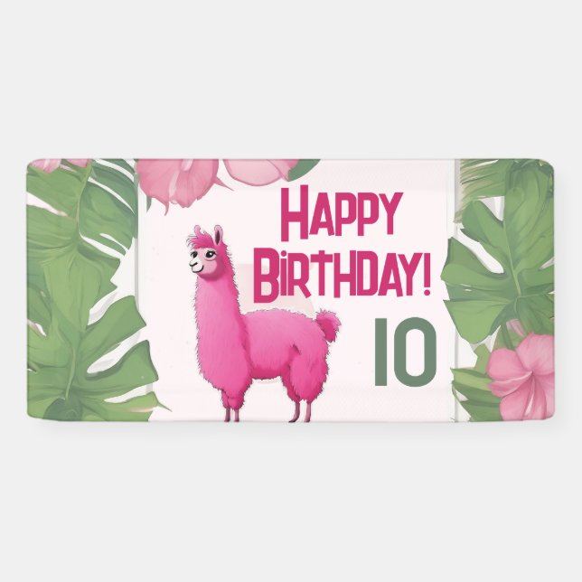 Pink Happy Smiling Lama Banner (Horizontal)