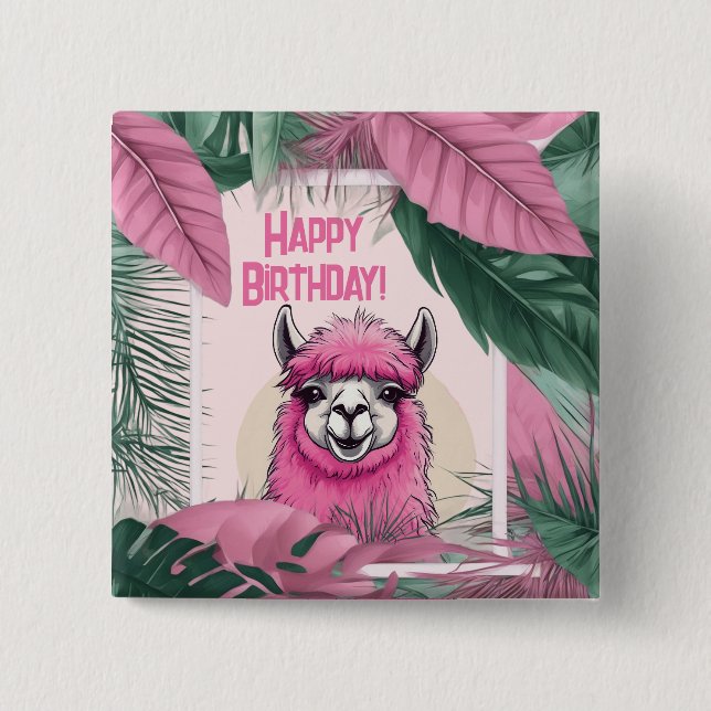 Pink Happy Smiling Lama Button (Front)