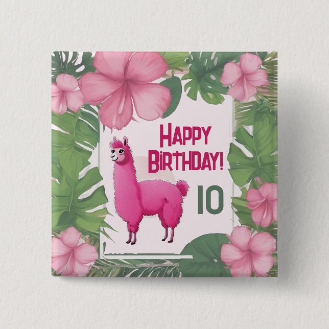 Pink Happy Smiling Lama Button (Front)