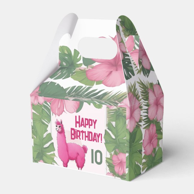 Pink Happy Smiling Lama Favor Boxes (Front Side)