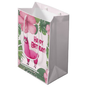 Pink Happy Smiling Lama Medium Gift Bag