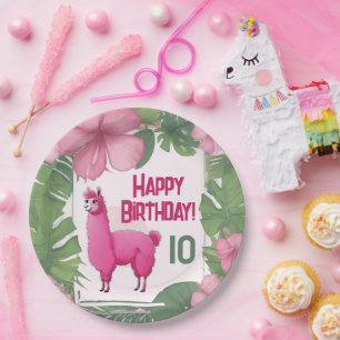 Pink Happy Smiling Lama Paper Plates