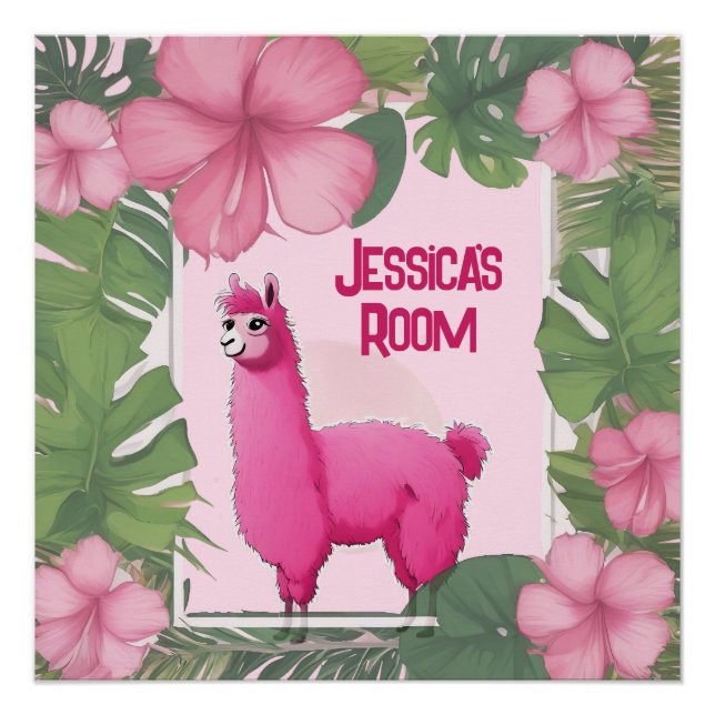 Pink Happy Smiling Lama Poster (Front)