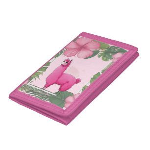 Pink Happy Smiling Lama Tri-fold Wallet