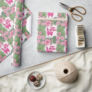 Pink Happy Smiling Lama Wrapping Paper
