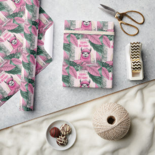 Pink Happy Smiling Lama Wrapping Paper
