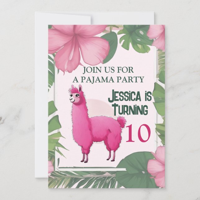 Pink Happy Smiling Pajama Lama Invitation (Front)