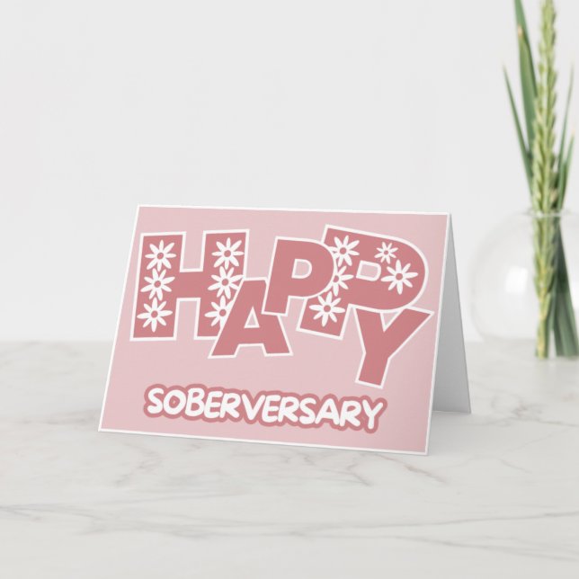 Pink Happy Soberversary, Sobriety Anniversary Card (Front)