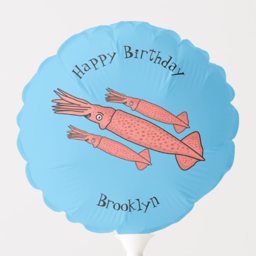 Pink happy squid cartoon illustration balloon