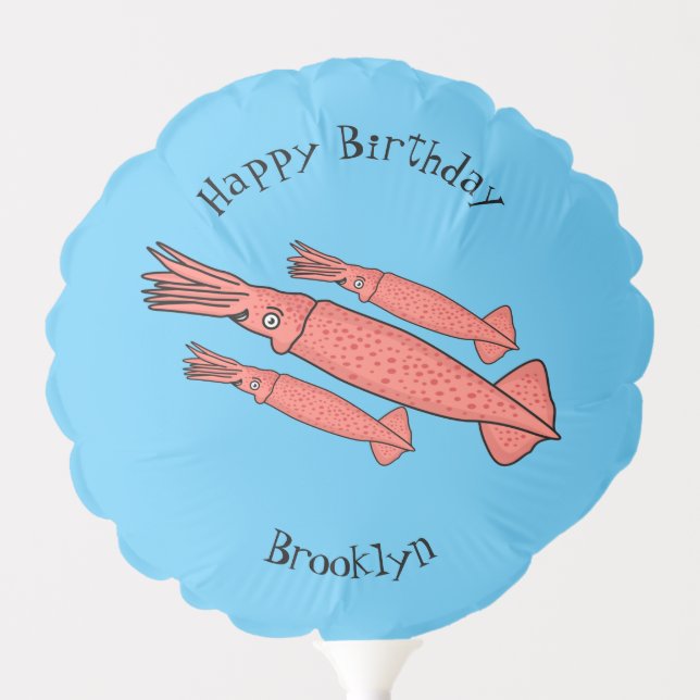 Pink happy squid cartoon illustration balloon (Front)