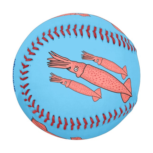 Pink happy squid cartoon illustration baseball (Front Left)