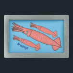 Pink happy squid cartoon illustration belt buckle<br><div class="desc">Join the school! These happy squid are on the move. Drawn in fun cartoon style.</div>