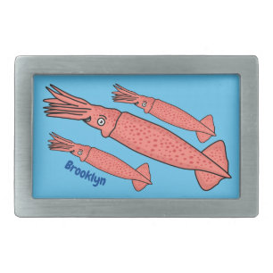 Pink happy squid cartoon illustration belt buckle