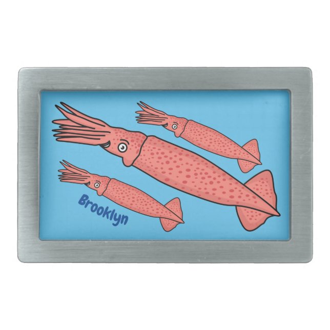 Pink happy squid cartoon illustration belt buckle (Front)