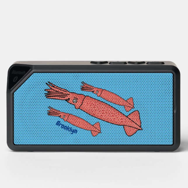 Pink happy squid cartoon illustration  bluetooth speaker (Front)