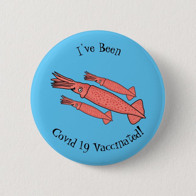 Pink happy squid cartoon illustration button (Front)