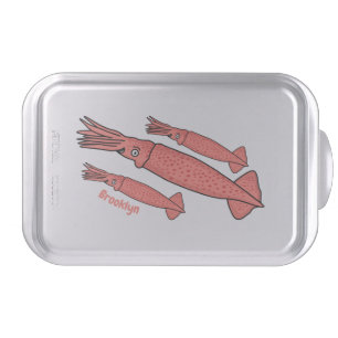 Pink happy squid cartoon illustration cake pan