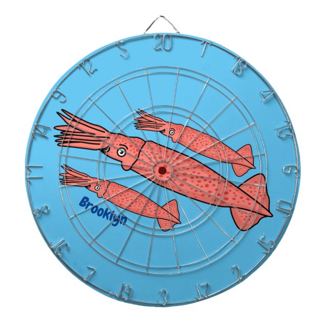 Pink happy squid cartoon illustration dart board (Front)
