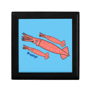 Pink happy squid cartoon illustration gift box