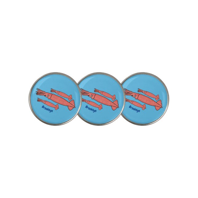 Pink happy squid cartoon illustration  golf ball marker (3 Up)