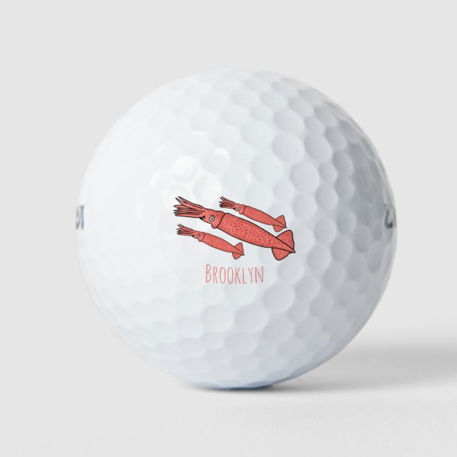 Pink happy squid cartoon illustration golf balls (Front)