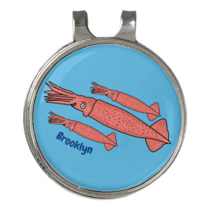 Pink happy squid cartoon illustration golf hat clip