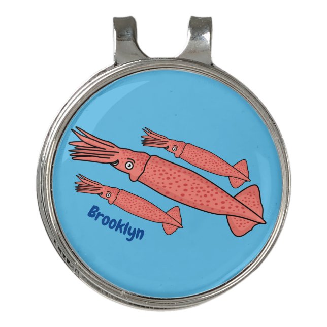 Pink happy squid cartoon illustration golf hat clip (Front)