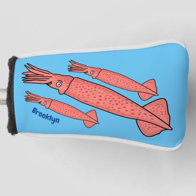 Pink happy squid cartoon illustration golf head cover (Front)