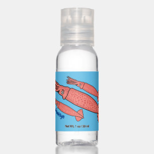 Pink happy squid cartoon illustration hand sanitizer