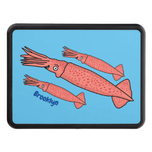 Pink happy squid cartoon illustration hitch cover