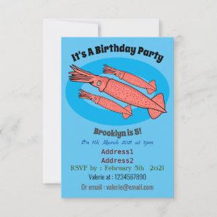 Pink happy squid cartoon illustration invitation