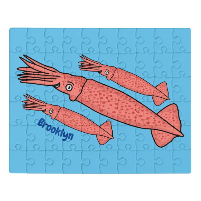 Pink happy squid cartoon illustration jigsaw puzzle (Puzzle Horizontal)