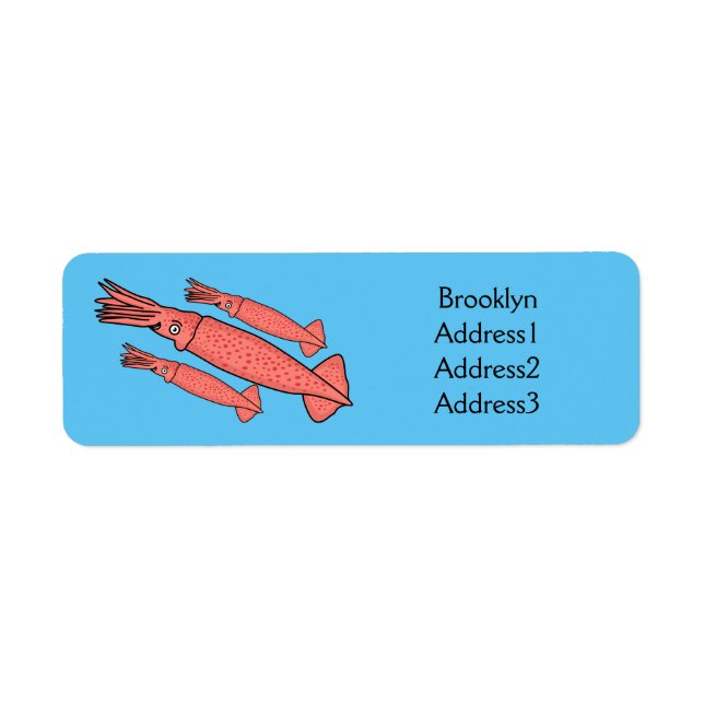 Pink happy squid cartoon illustration label (Front)