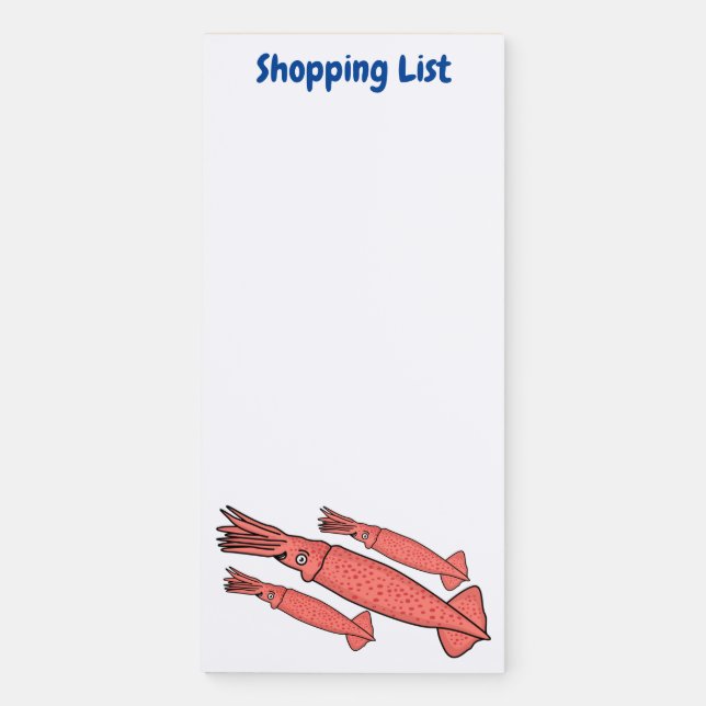 Pink happy squid cartoon illustration magnetic notepad (Front)