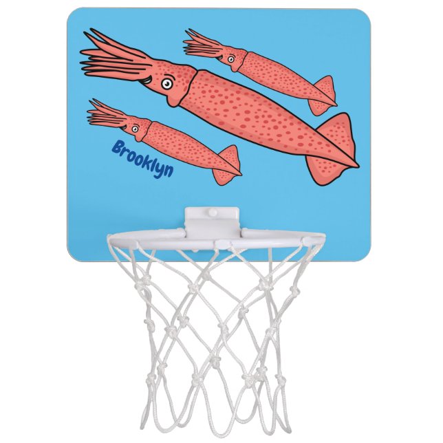 Pink happy squid cartoon illustration mini basketball hoop (Front)