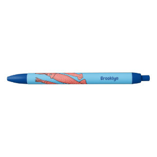 Pink happy squid cartoon illustration  pen