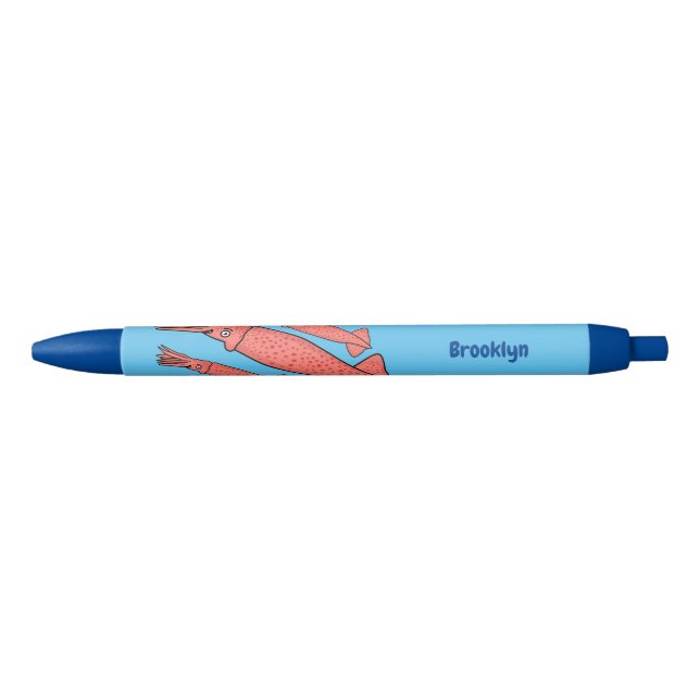 Pink happy squid cartoon illustration  pen (Front)
