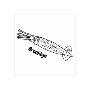 Pink happy squid cartoon illustration rubber stamp