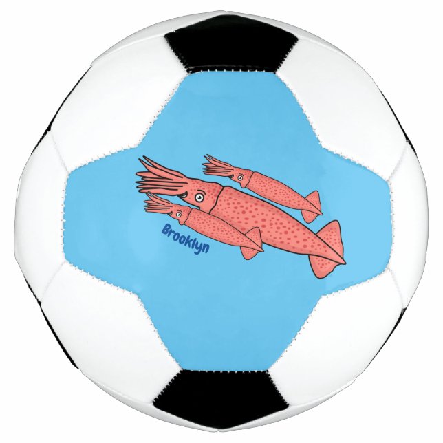 Pink happy squid cartoon illustration soccer ball (Front)