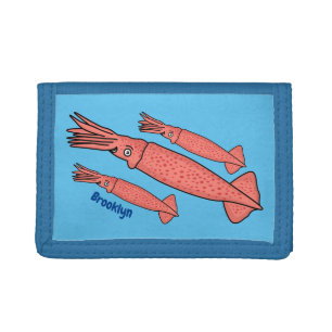Pink happy squid cartoon illustration tri-fold wallet