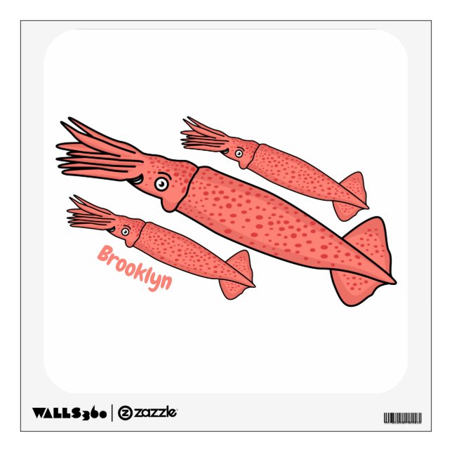 Pink happy squid cartoon illustration wall decal (Front)