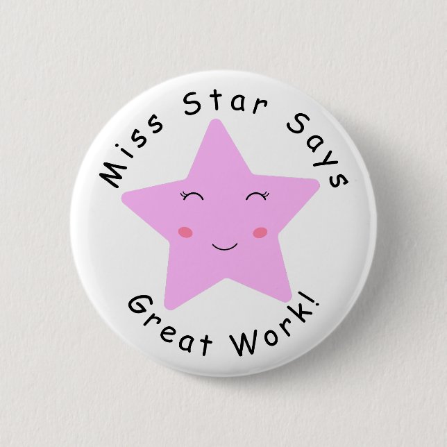 Pink Happy Star girl Great Work  Button (Front)